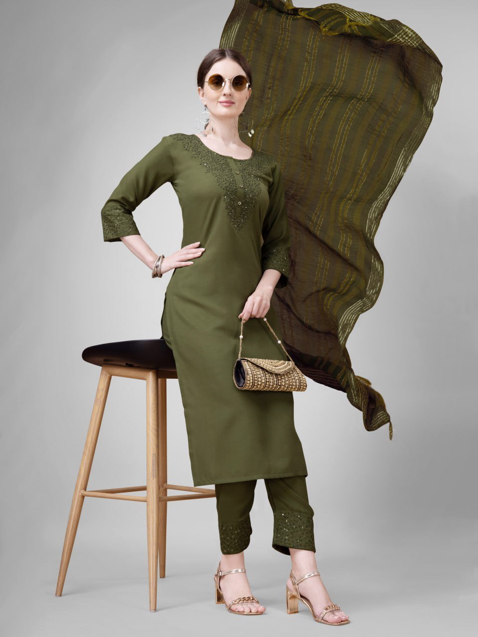 Fully Stiched Cotton Blend Kurti Pant Dupatta