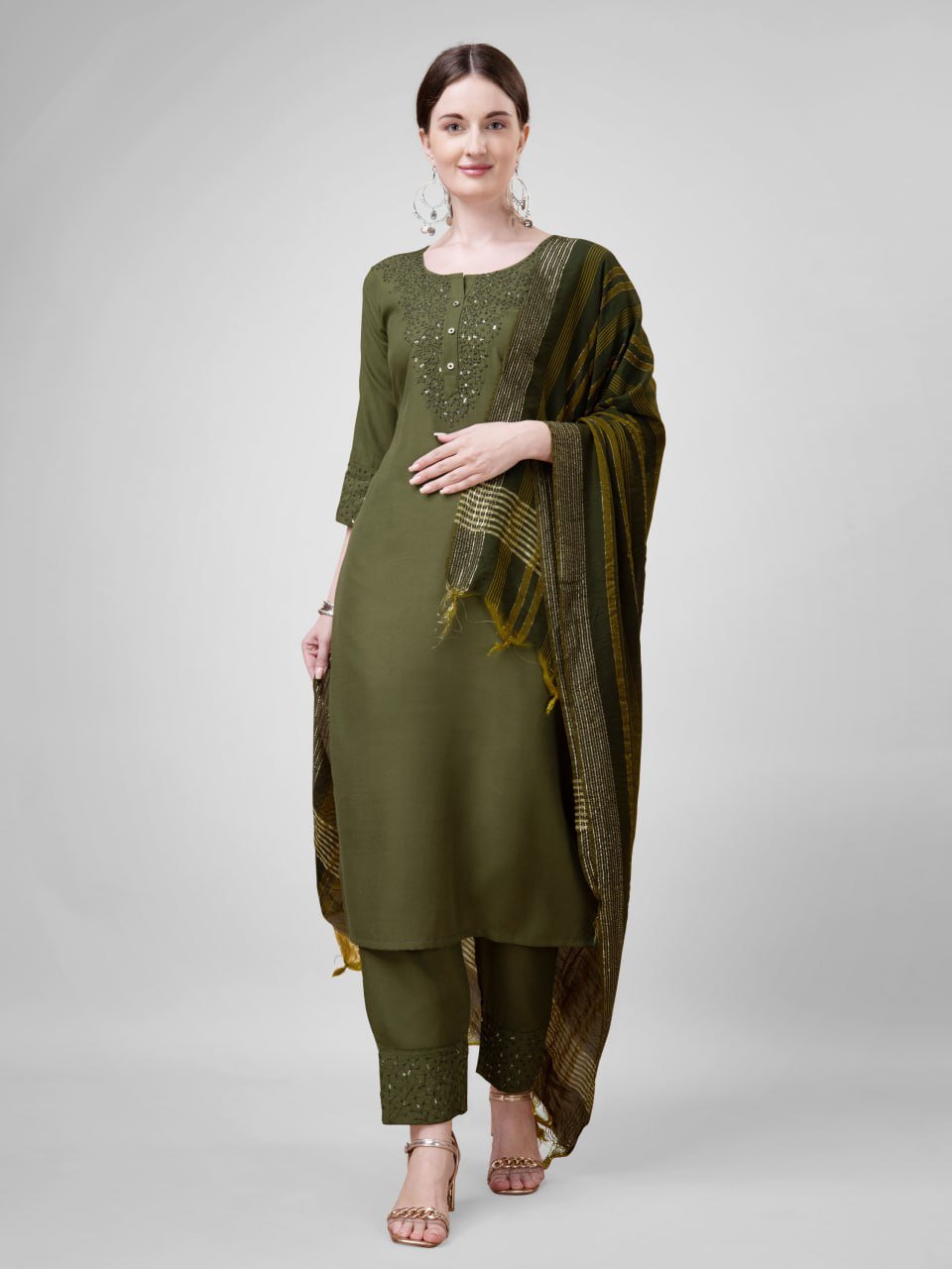 Fully Stiched Cotton Blend Kurti Pant Dupatta - Image 2