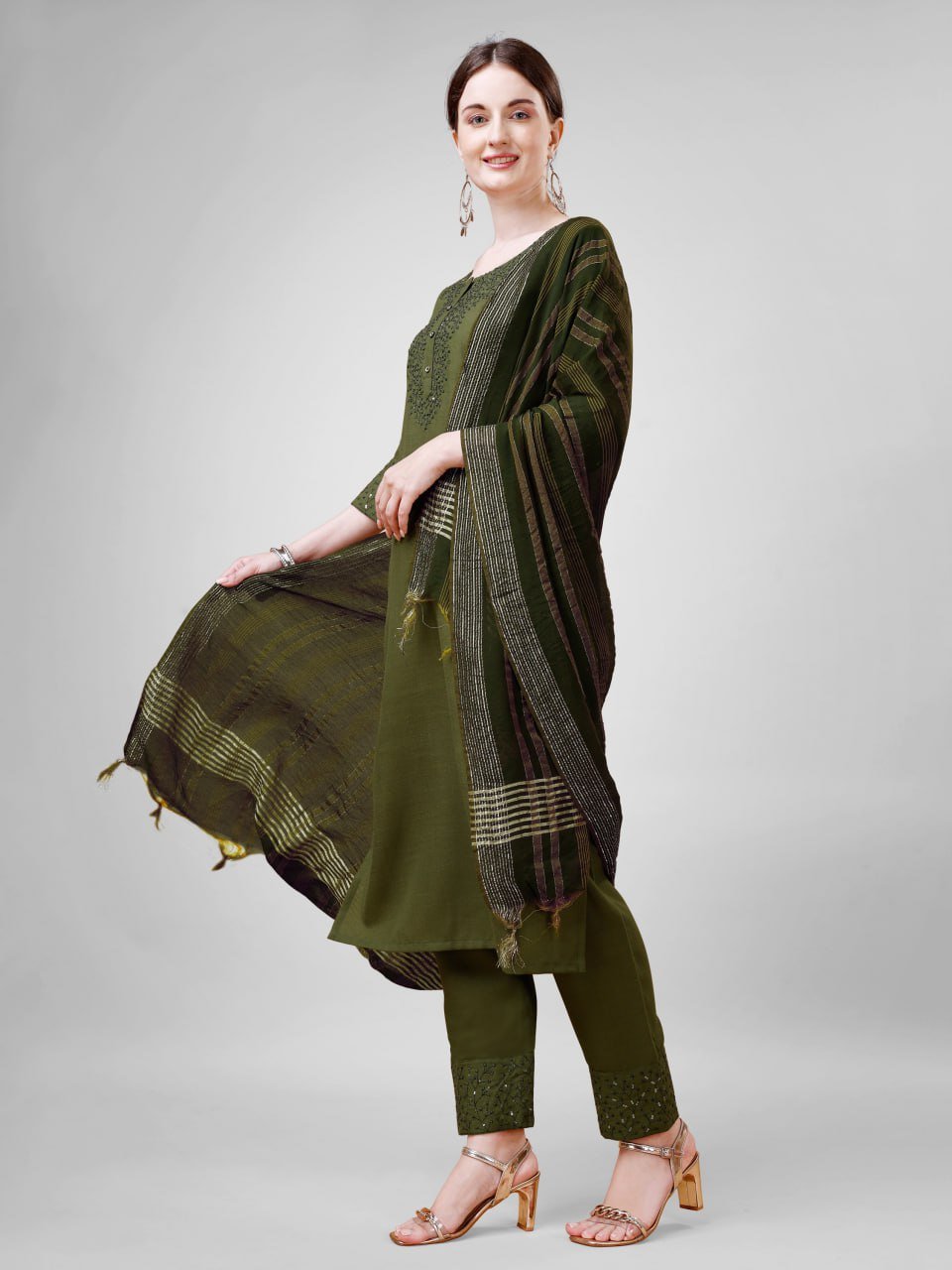 Fully Stiched Cotton Blend Kurti Pant Dupatta - Image 5
