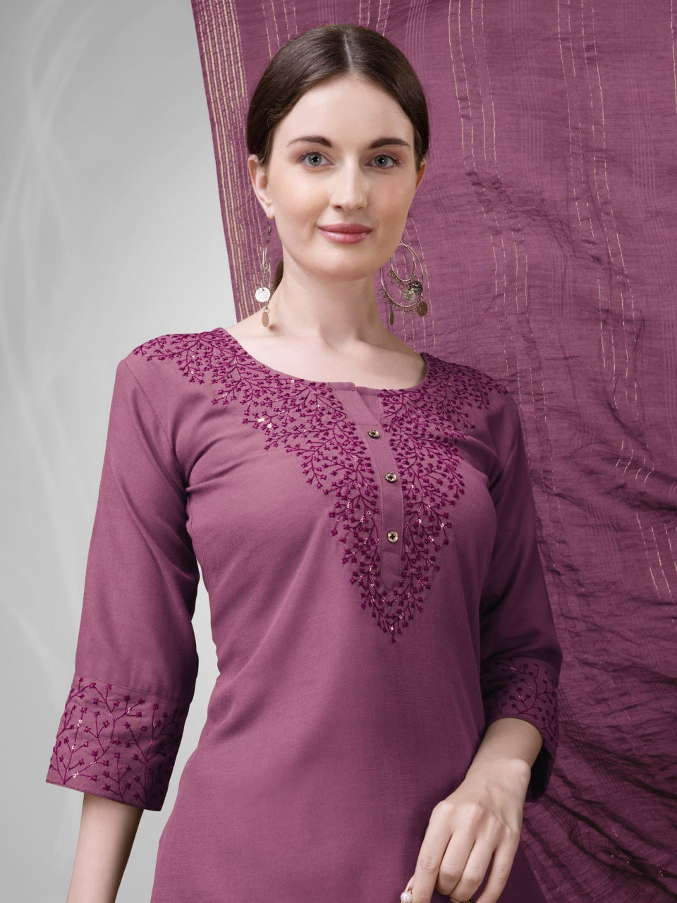 Fully Stiched Cotton Blend Kurti Pant Dupatta - Image 3