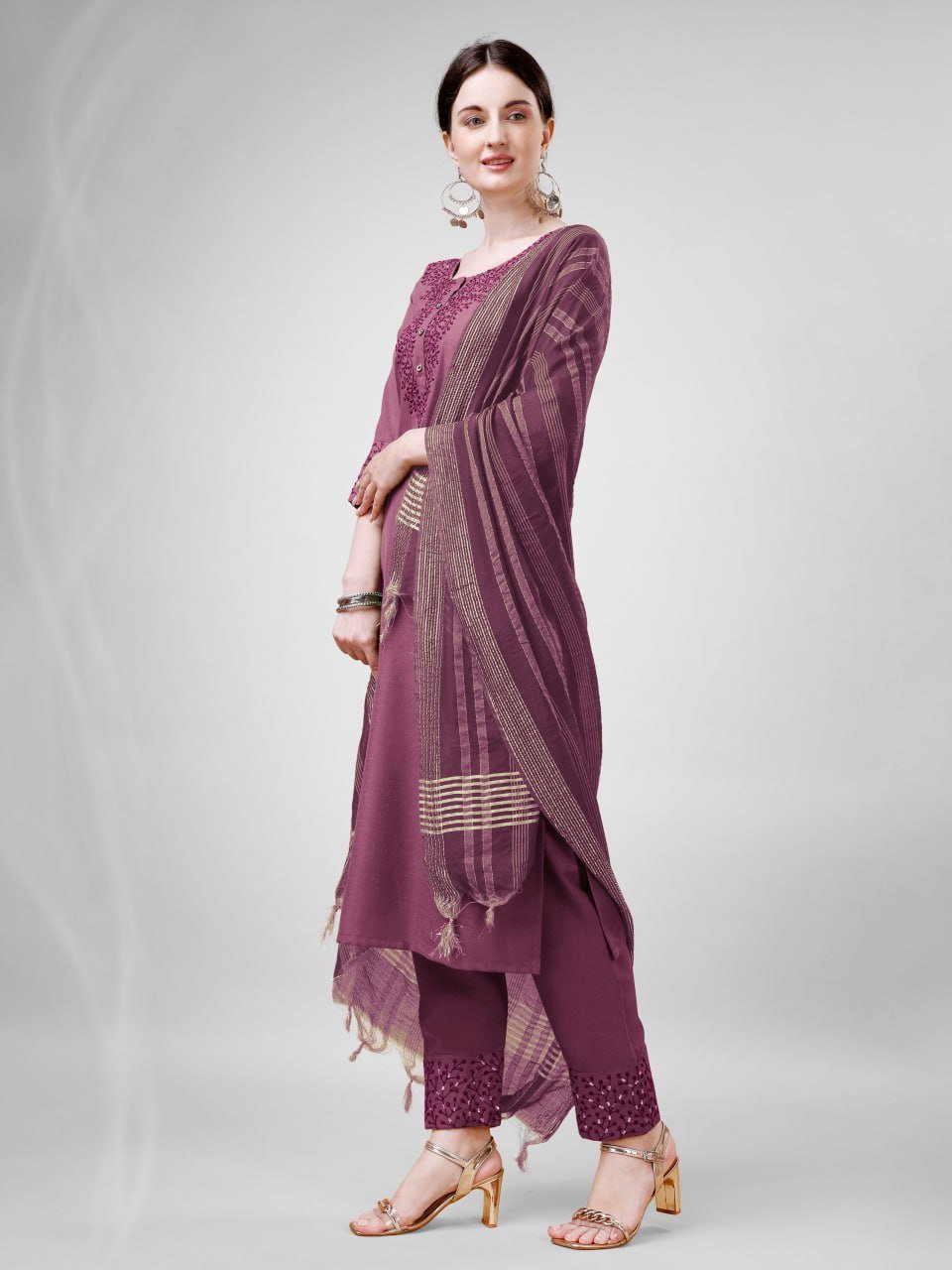 Fully Stiched Cotton Blend Kurti Pant Dupatta - Image 5