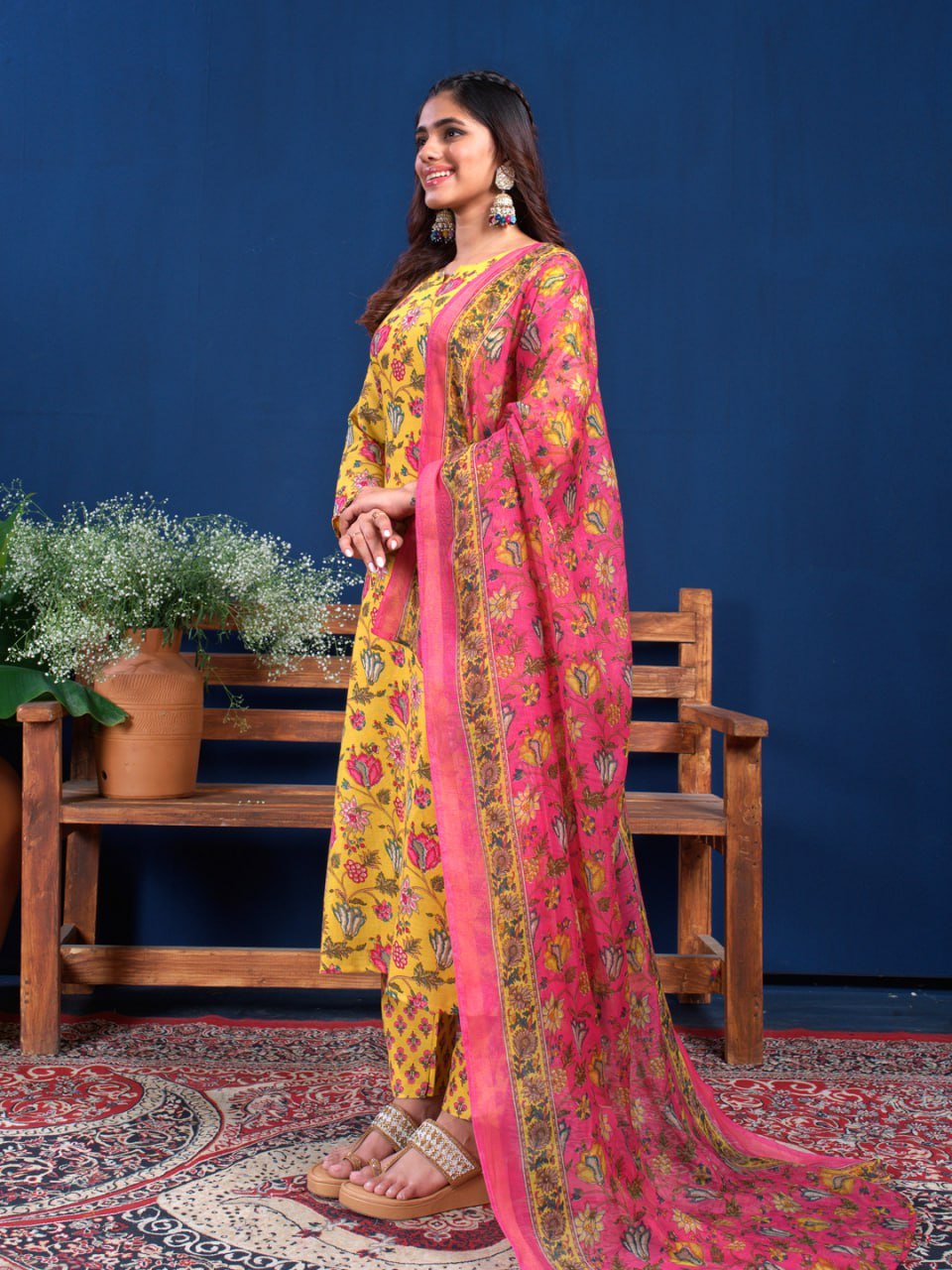 Fully Stiched Cotton Kurti Pant Dupatta - Image 2