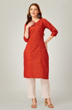Cotton Kurti Blend With Embroidery & Sequence Work